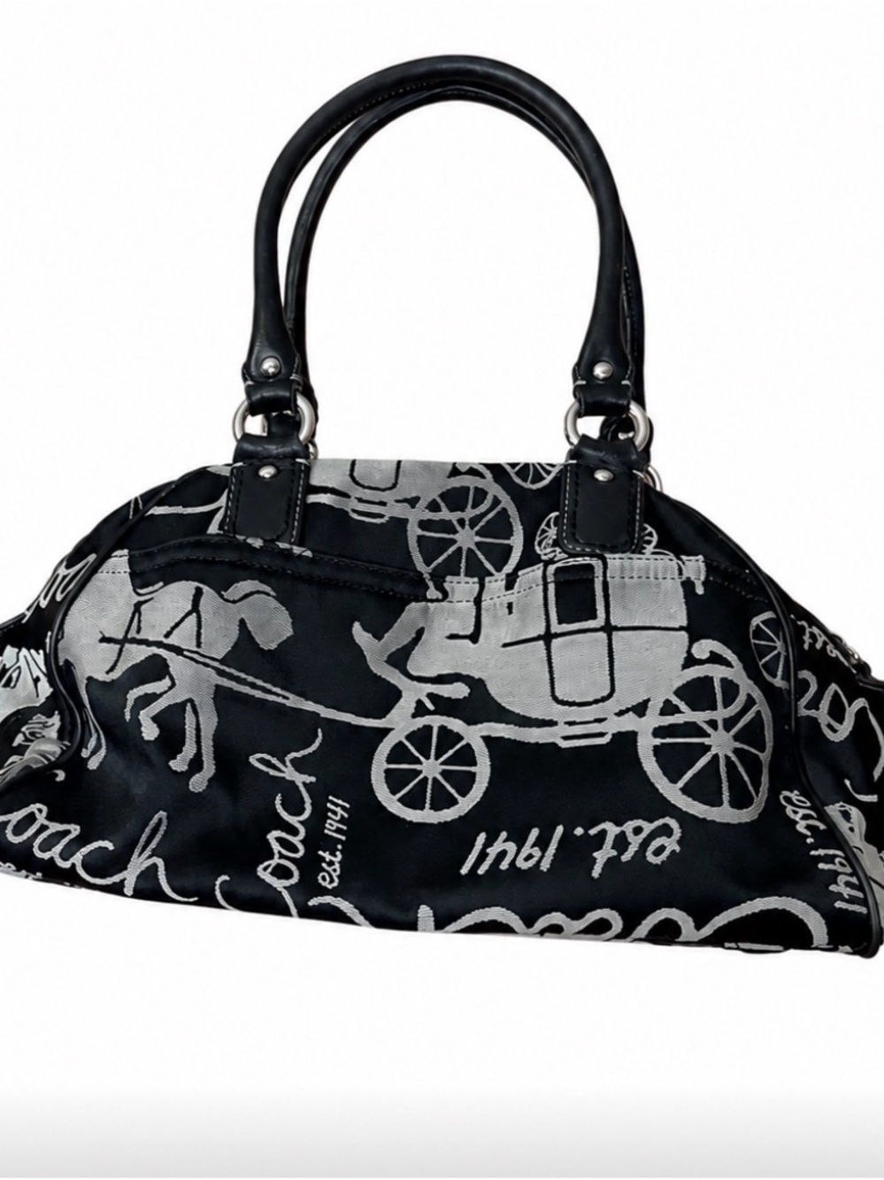 Coach Black Canvas Signature Carriage Print Bag F14481